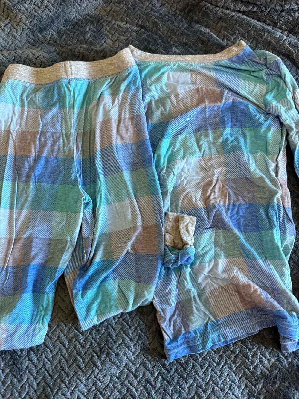 Kids Little Sleepies Plaid Blue & Teal Long Sleeve Pajama Set- 7/8
